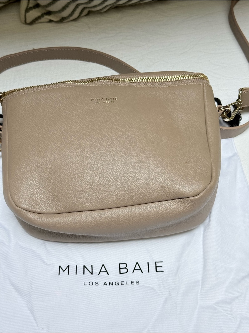 Mina Baie Nude Beige Leather Crossbody Bag with Gold Hardware - Picture 2 of 8